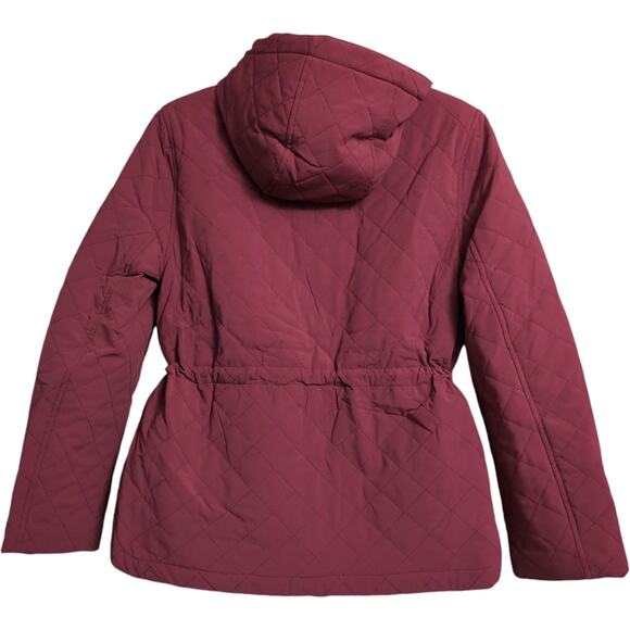 NWT Eden Society Burgundy Quilted Hooded Parka Jacket Drawstring Size S - Picture 7 of 12